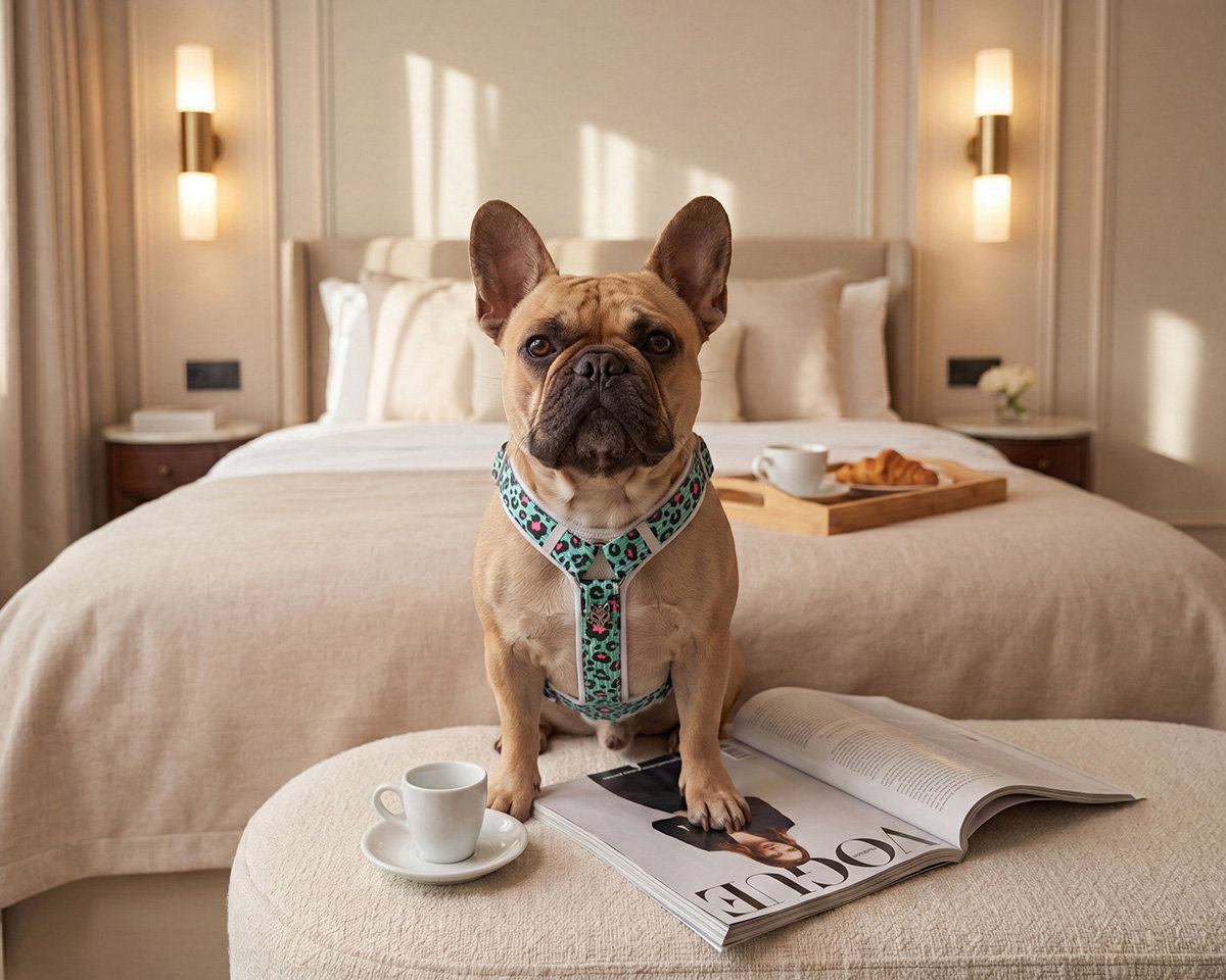 Dog in custom MiaMilo harness