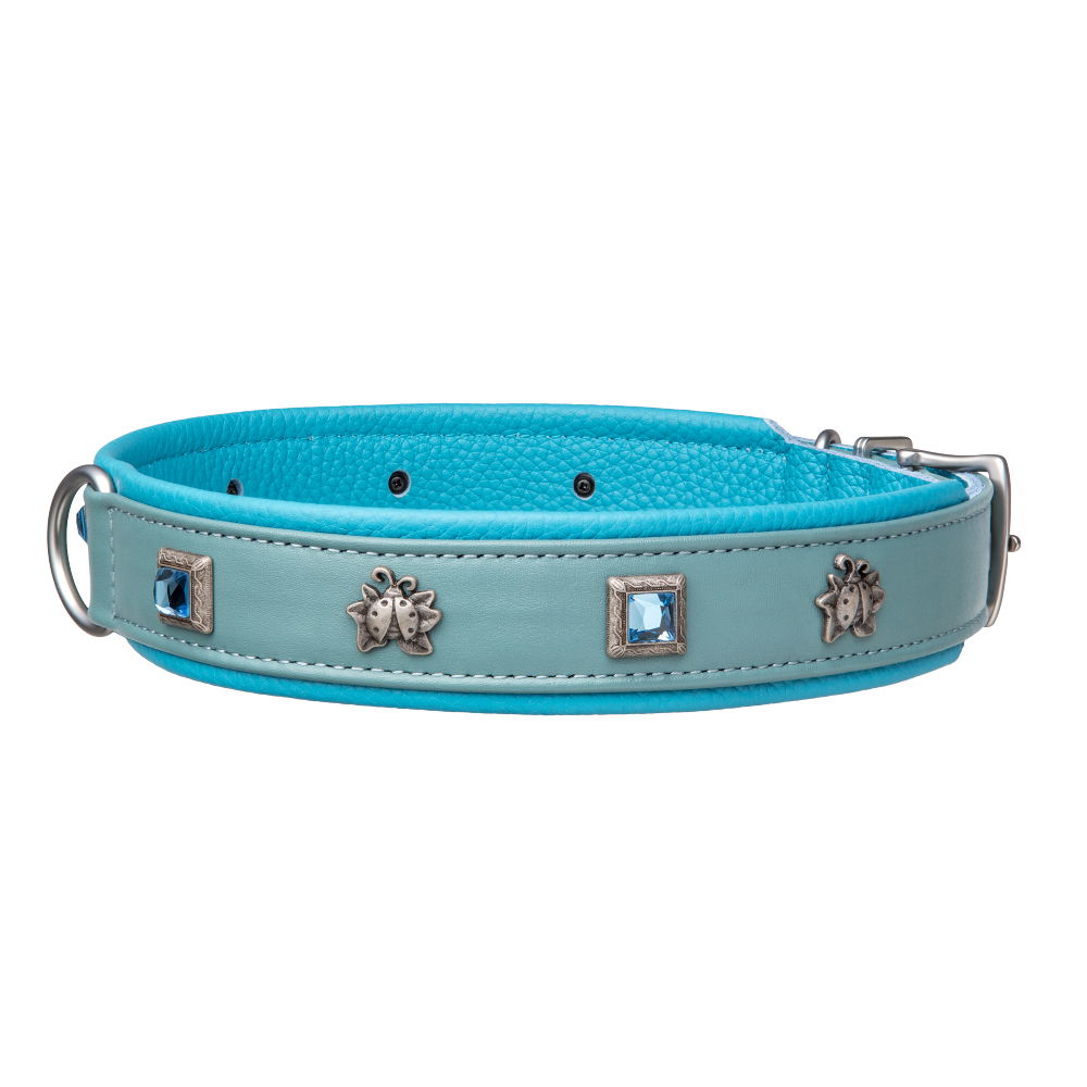 MiaMilo Aquamarine Shine Leather Dog Collar — XL