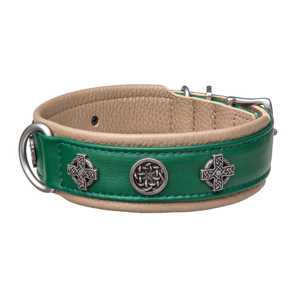 MiaMilo Celtic Crest Leather Dog Collar — M