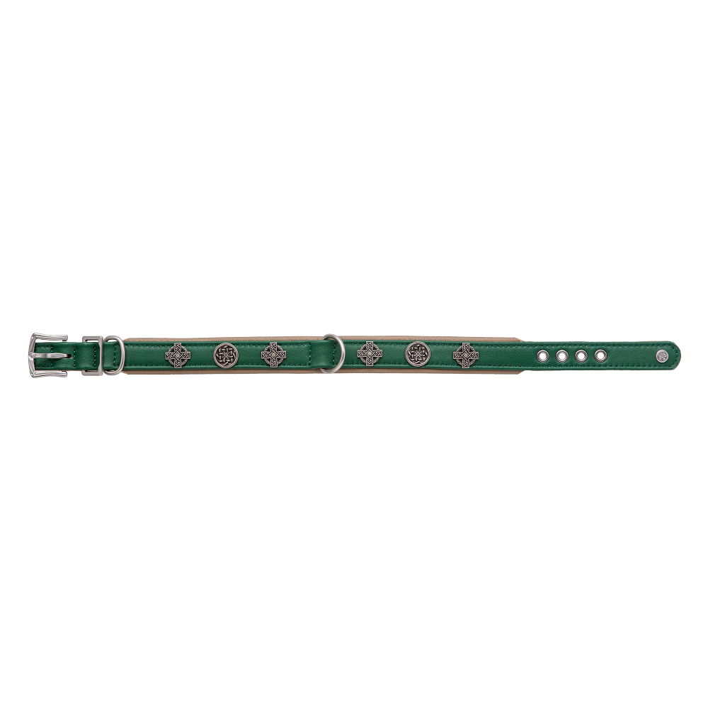 MiaMilo Celtic Crest Leather Dog Collar — S/M (slim)