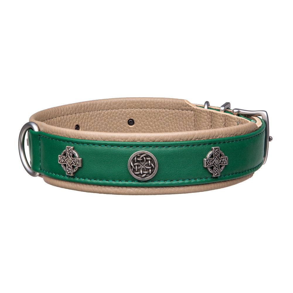MiaMilo Celtic Crest Leather Dog Collar — S/M (slim)