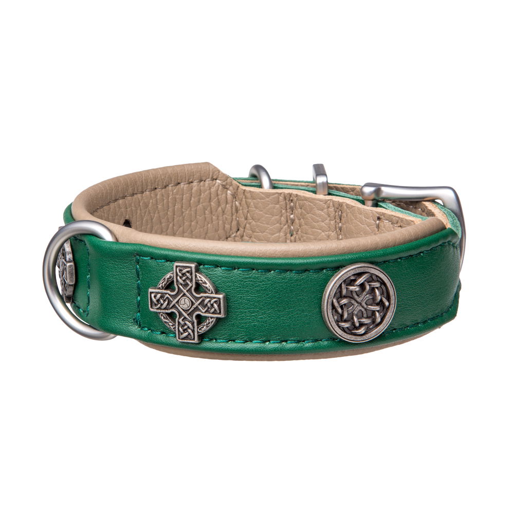 MiaMilo Celtic Crest Leather Dog Collar — XS/S