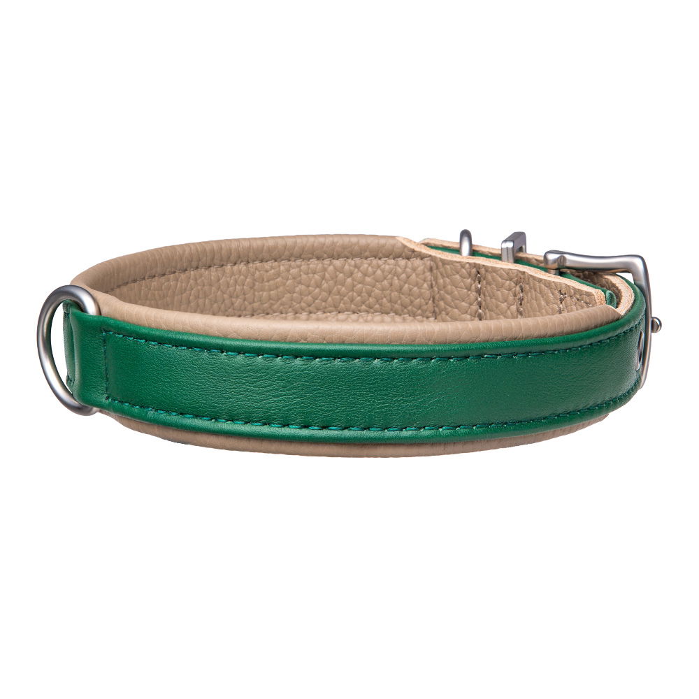 MiaMilo Highland Green Leather Dog Collar — S/M (mid)