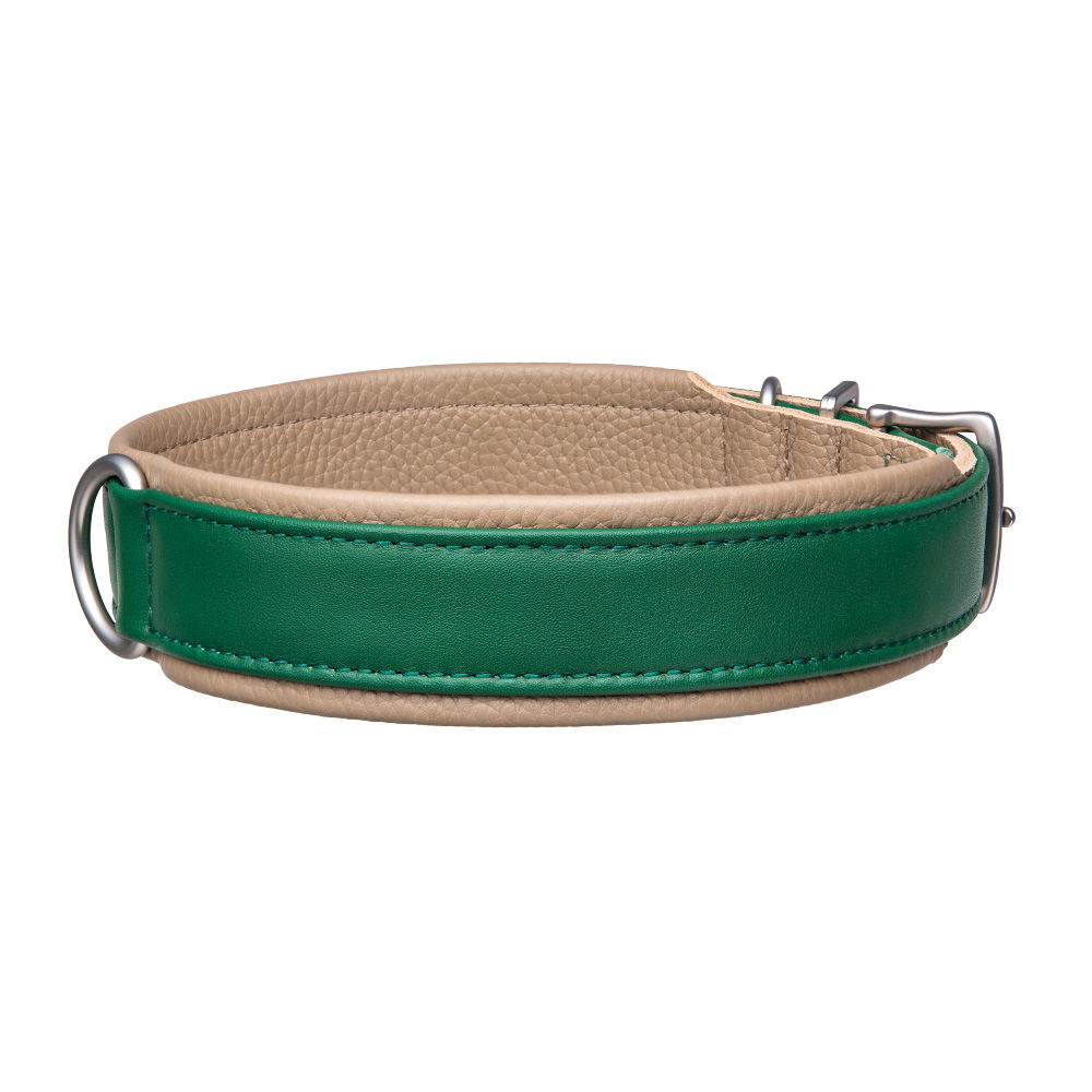 MiaMilo Highland Green Leather Dog Collar — S/M (slim)