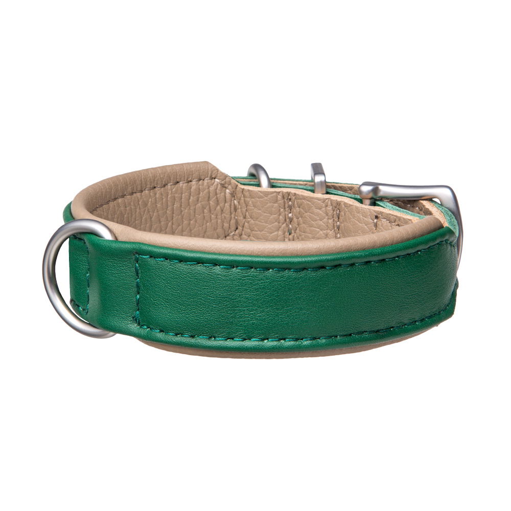 MiaMilo Highland Green Leather Dog Collar — XS/S