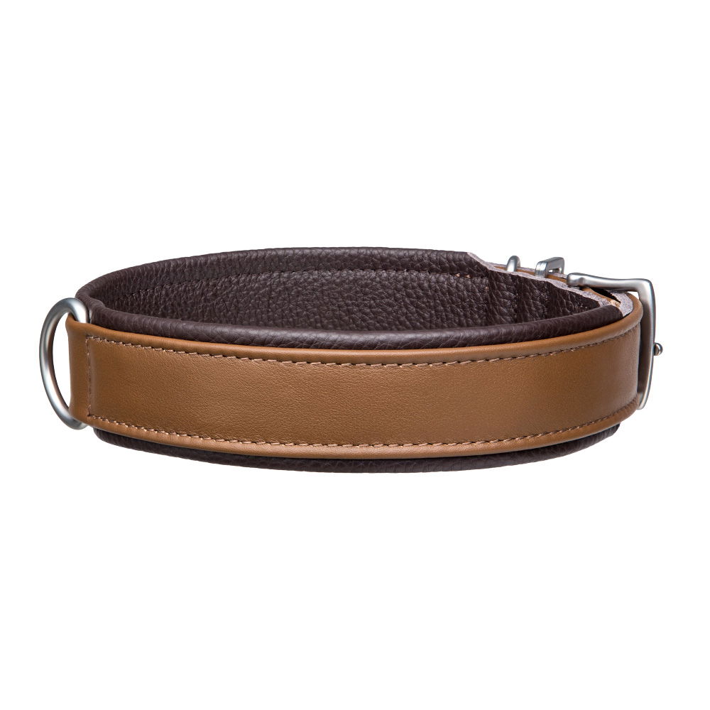MiaMilo Saddle Brown Leather Dog Collar — S/M (slim)