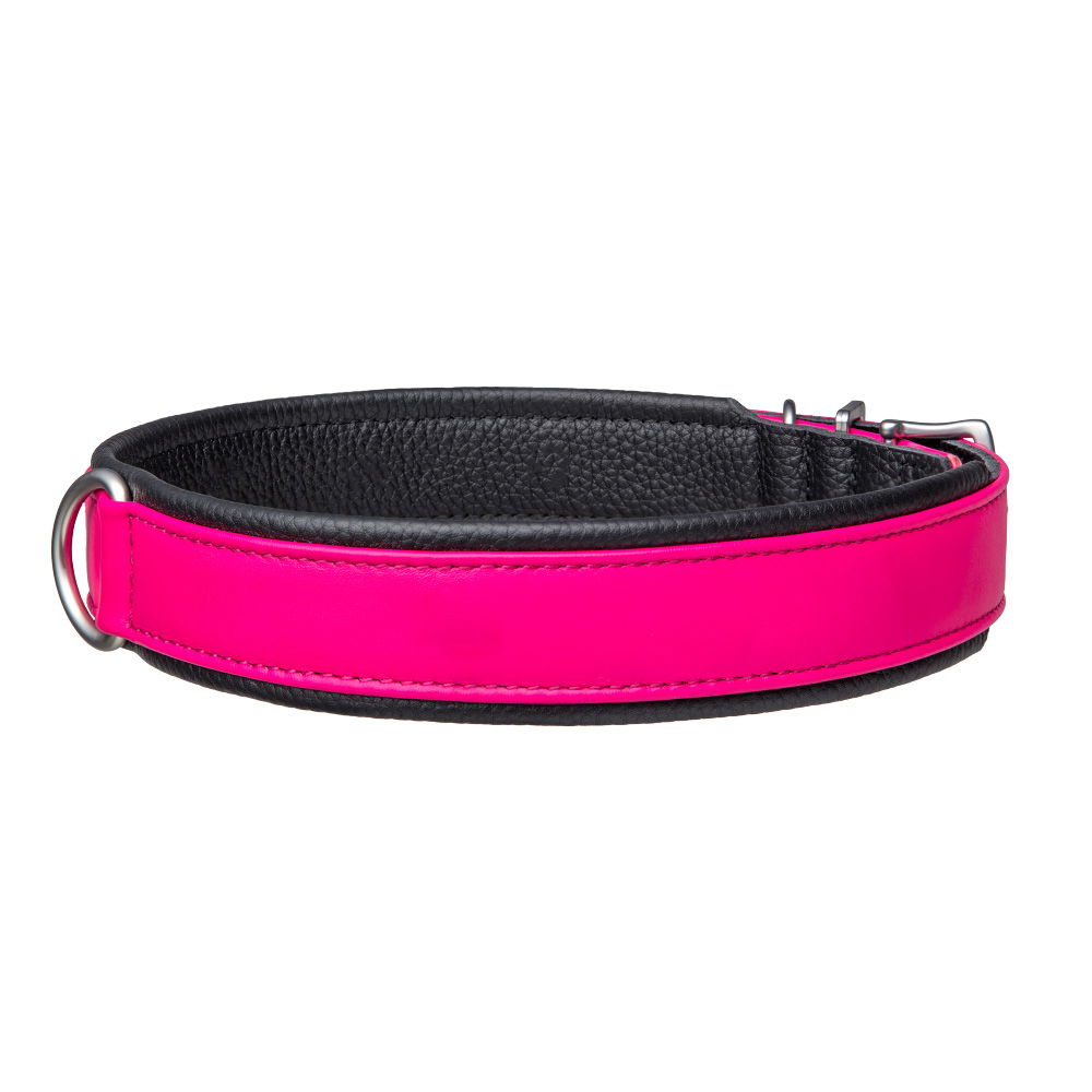 MiaMilo Ebony Pink Leather Dog Collar — XL