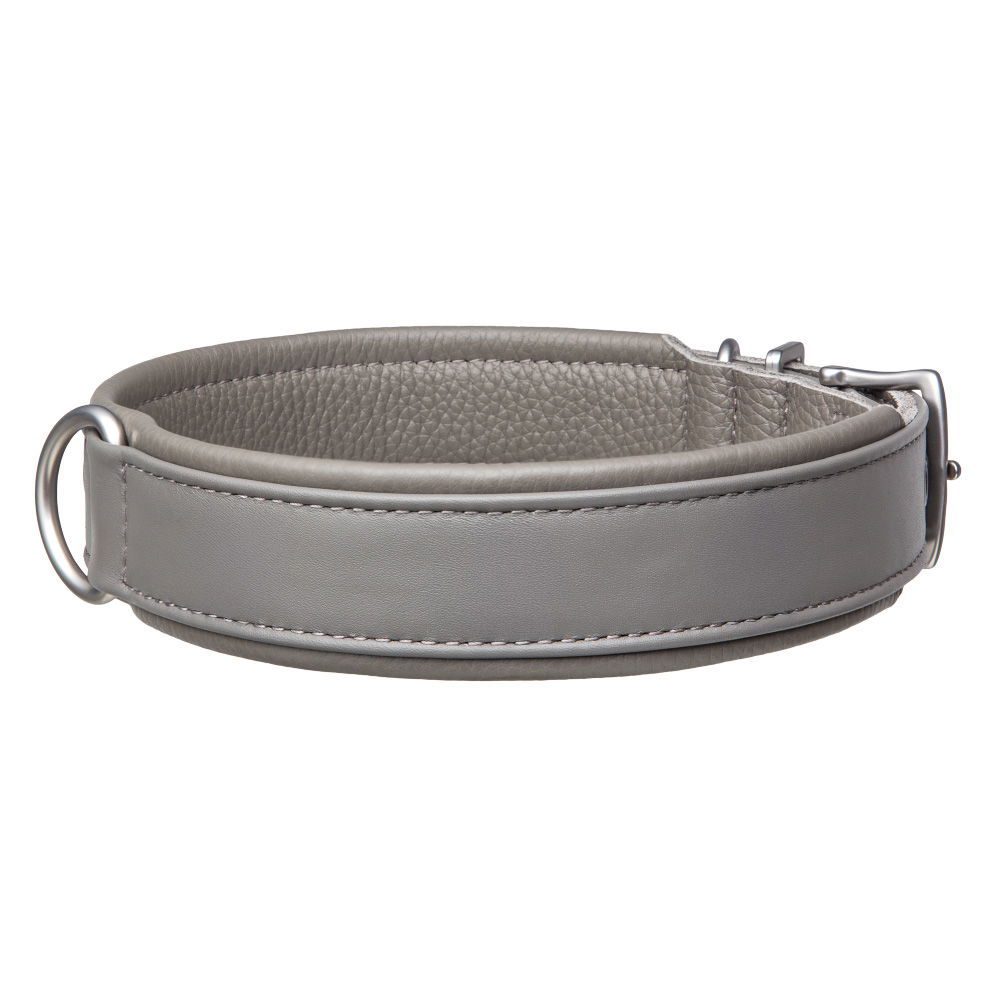 MiaMilo Stone Gray Leather Dog Collar — S/M (slim)
